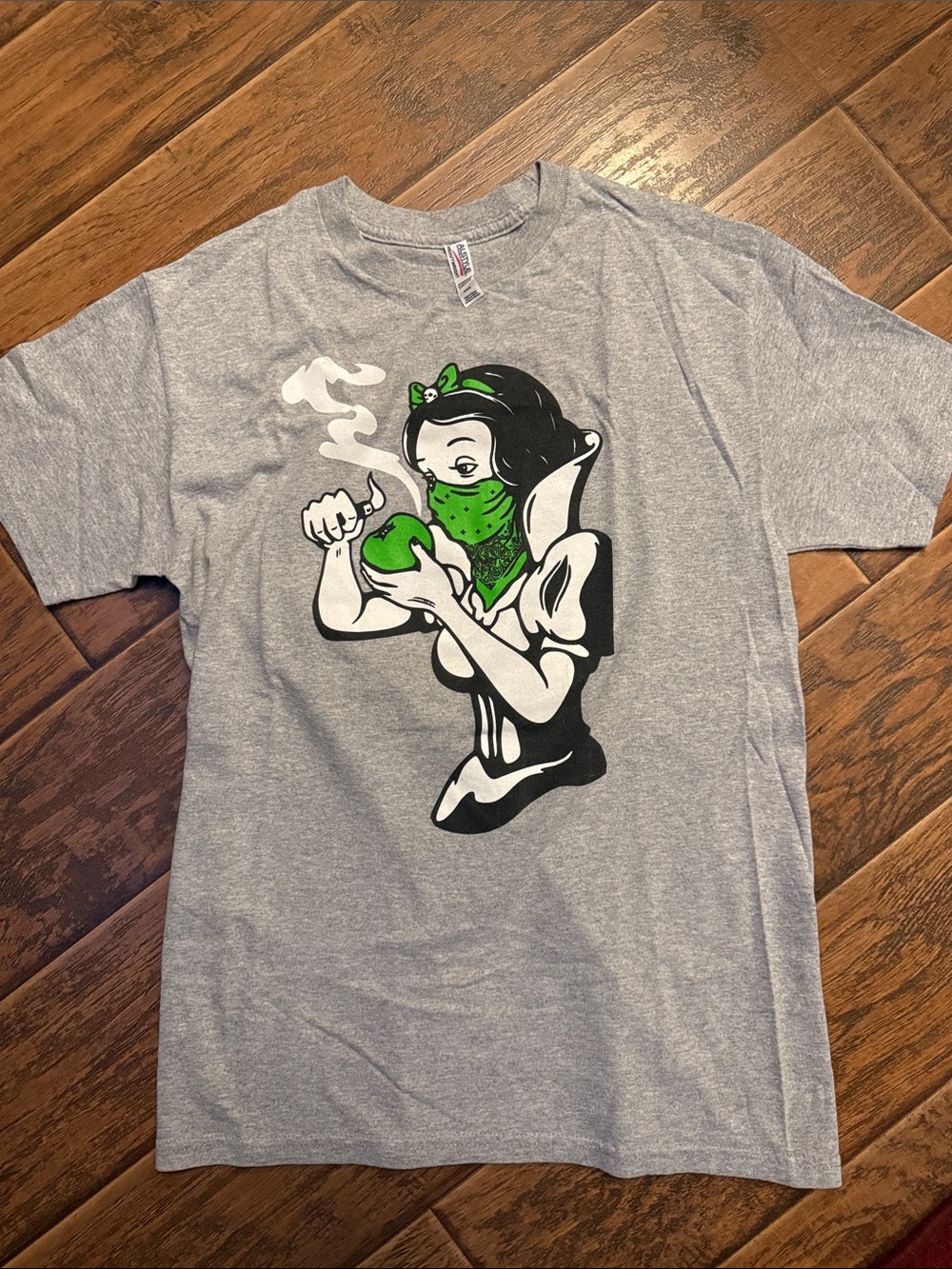 Disney Snow White Light Gray Tee with Black and Neon Green cannabis Graphic